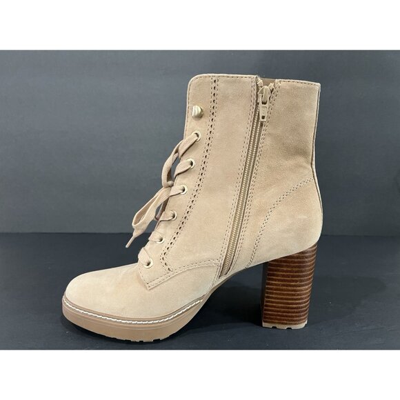 Naturalizer Callie Lace Up Ankle Boots Chunky Heel 9M Beige Suede Utility Combat - Picture 3 of 8
